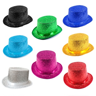 雨丝礼帽爵士帽魔术师林肯高帽派对高顶亮片礼帽表演舞圣诞节帽子