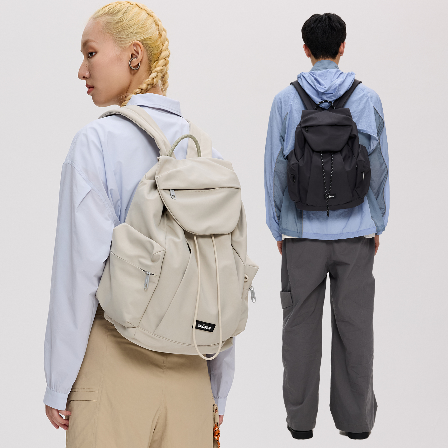 户外防泼水双肩包磁吸打褶前袋