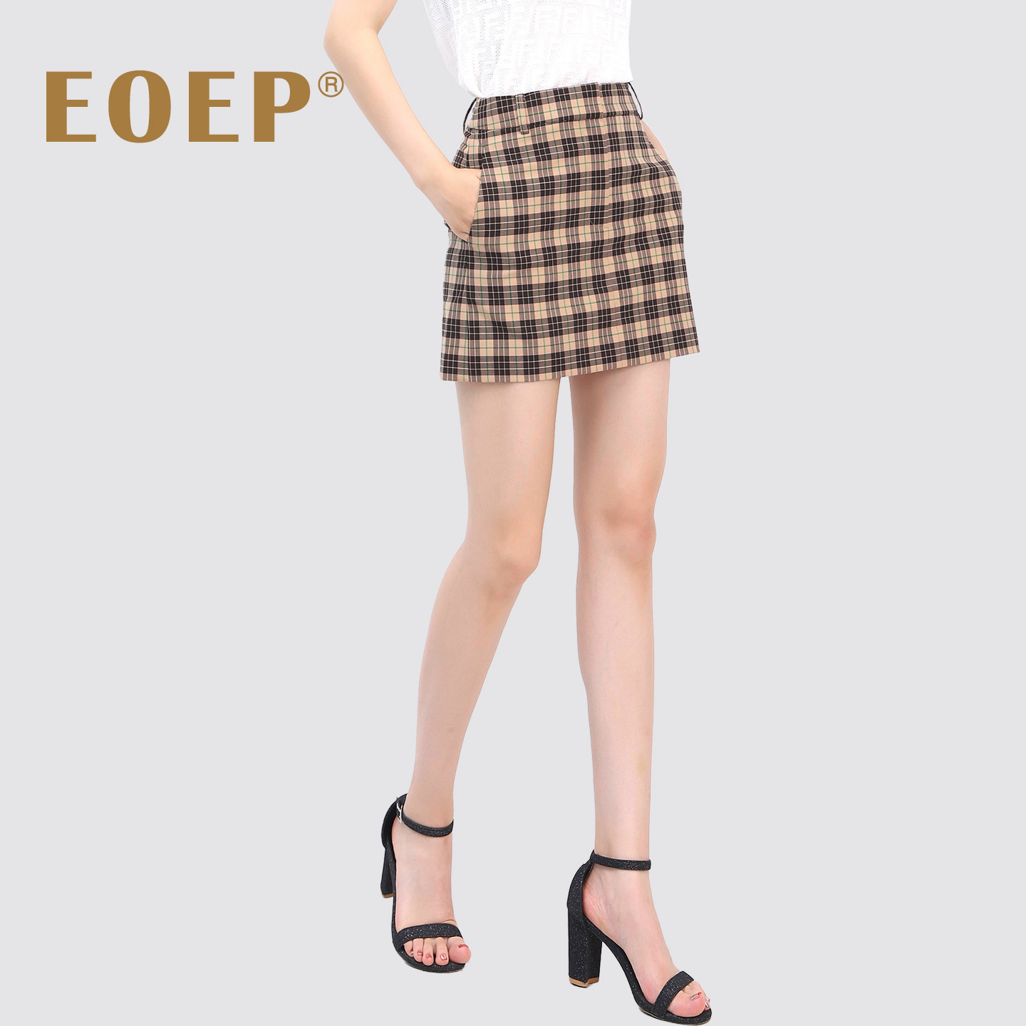 小众设计款！羊毛混纺格子短裙高腰半身裙包臀一步裙 西装裙 显瘦