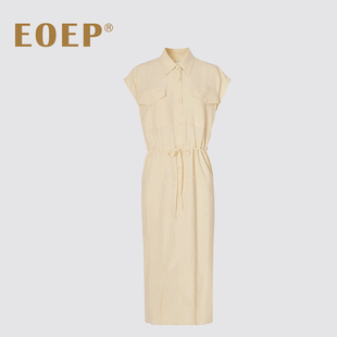 无袖 小众设计师款 连衣裙夏中长款 风衬衫 收腰ol通勤简约纯色 工装
