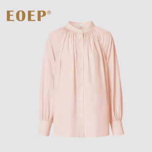 衬衣简约纯色上衣 高品质棉绸衬衫 长袖 灯笼袖 春秋 女宽松中长款