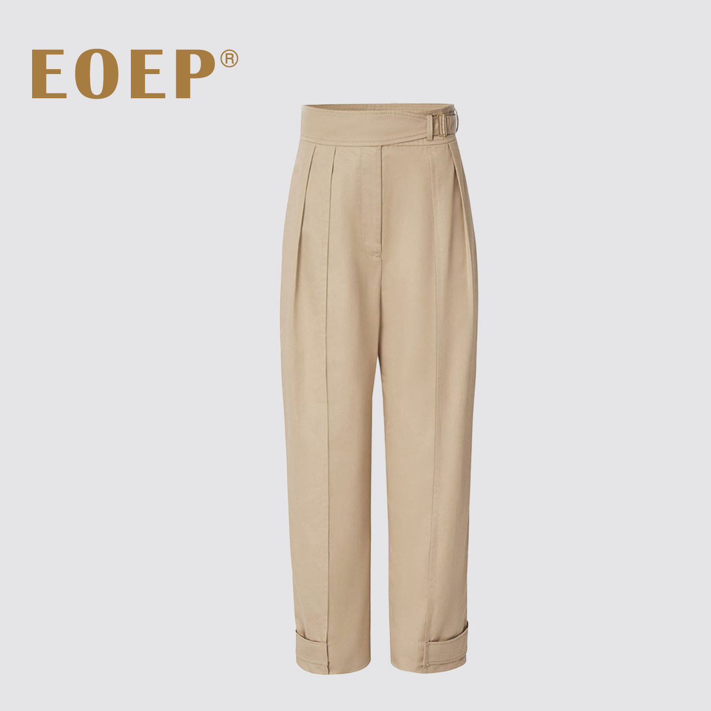 简约极简老钱风亚麻棉麻质裤子女西装裤夏季九分裤直筒高腰卡其色