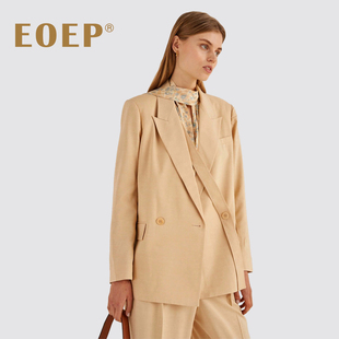 ol职业通勤 极简风设计 宽松简约纯色西服 外套女中长款 春秋 西装