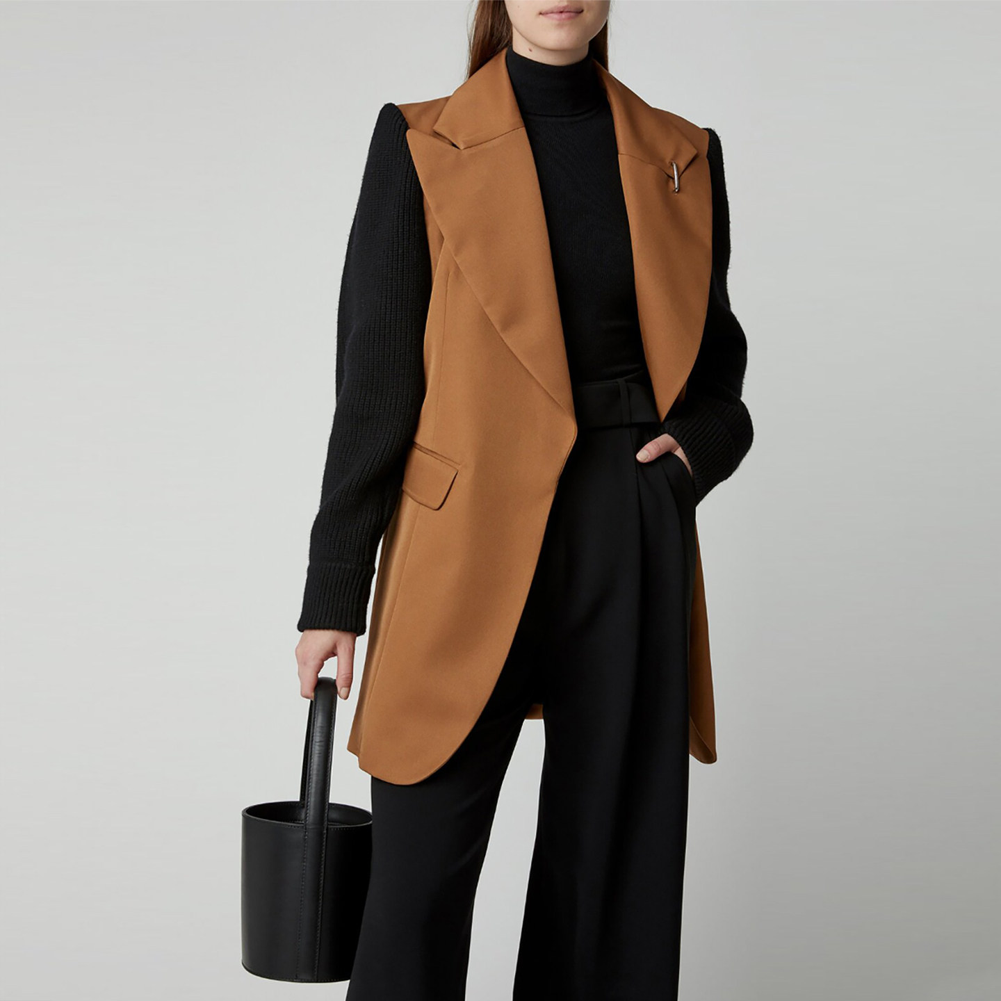 老钱风西装外套女中长款西服撞色