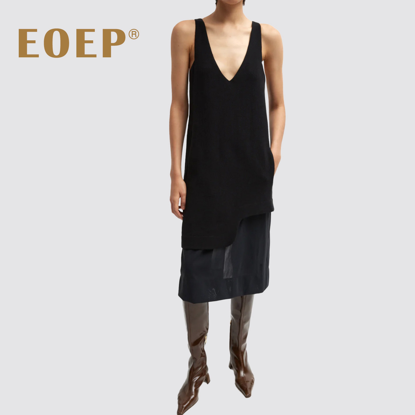 小众设计师款!羊毛背心裙连衣裙深V领无袖中长款长裙简约纯色春秋