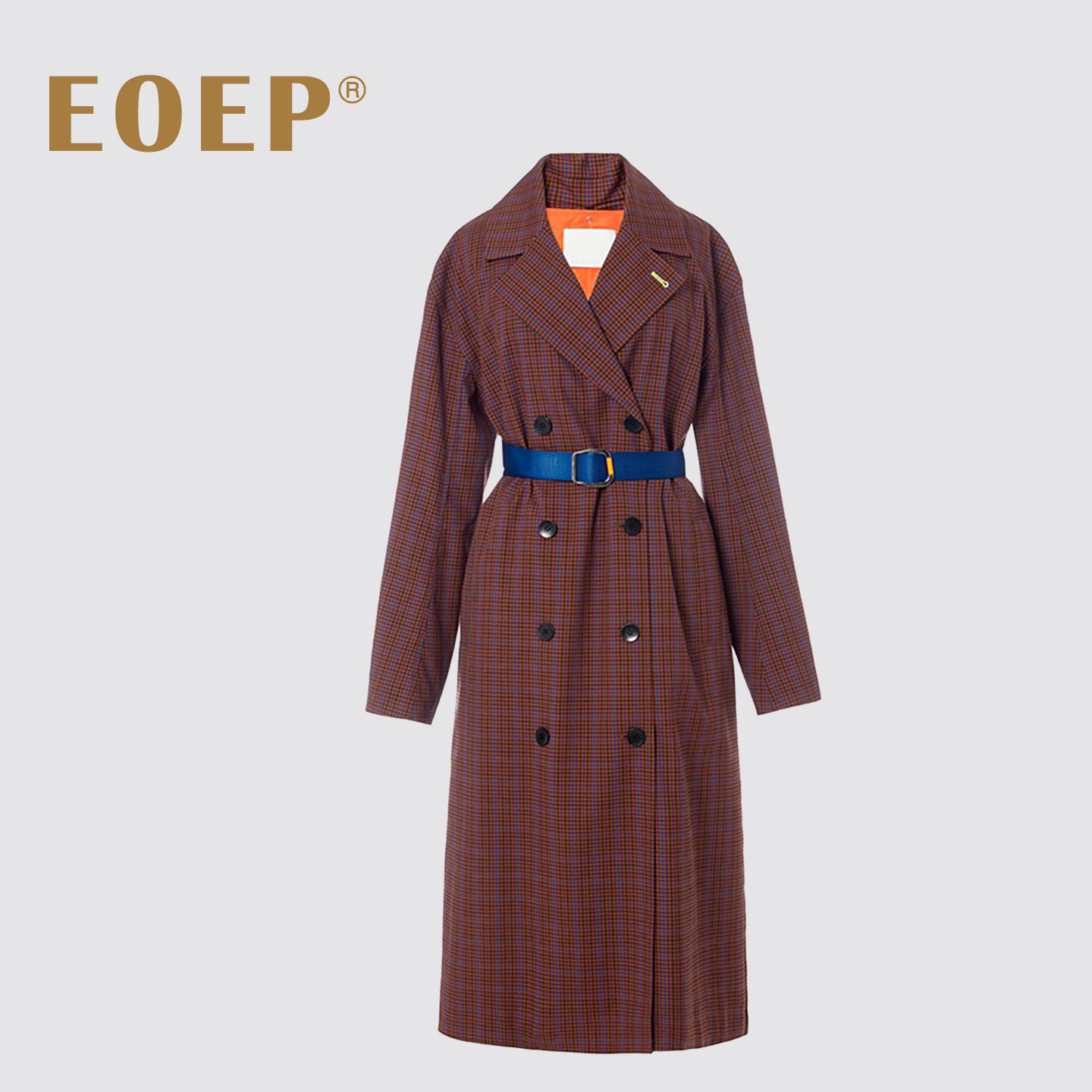 极简风！羊毛混纺风衣外套女大衣中长款宽松落肩长袖小格子 秋冬