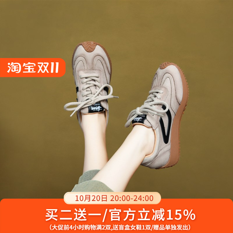 女鞋头层牛皮低跟系带德训鞋