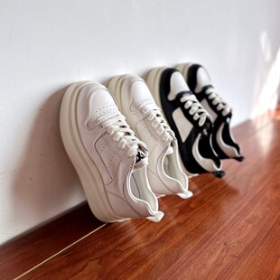 时尚 学院风真皮女鞋 春秋款 百搭高跟厚底系带休闲小白鞋 烁掌柜