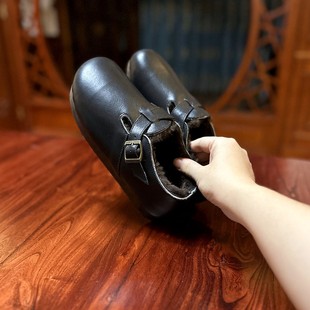 烁掌柜自制复古文艺手工真皮森女鞋 头层牛皮加厚保暖羊毛勃肯棉鞋