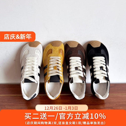 头层牛皮镂空透气休闲德训鞋