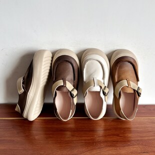 【烁掌柜】自制款复古文艺范手工真皮女鞋头层牛皮松糕厚底勃肯鞋