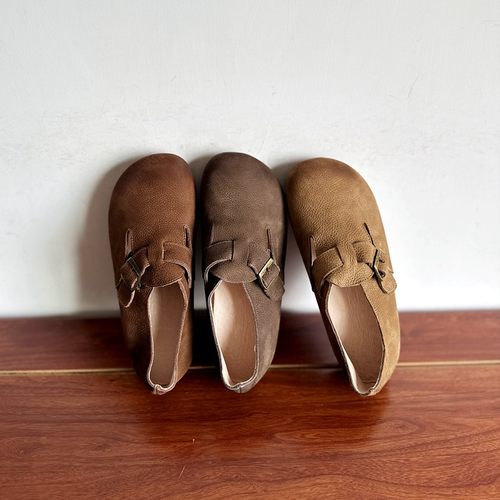 森女鞋头层牛皮宽松舒适勃肯鞋