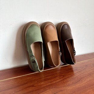 手工擦色做旧真皮女鞋 自制款 复古文艺头层牛皮厚底单鞋 烁掌柜