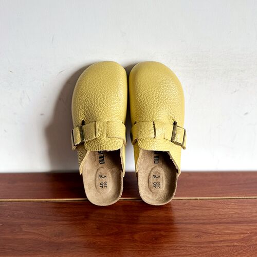 头层荔枝纹牛皮包头拖勃肯半拖鞋