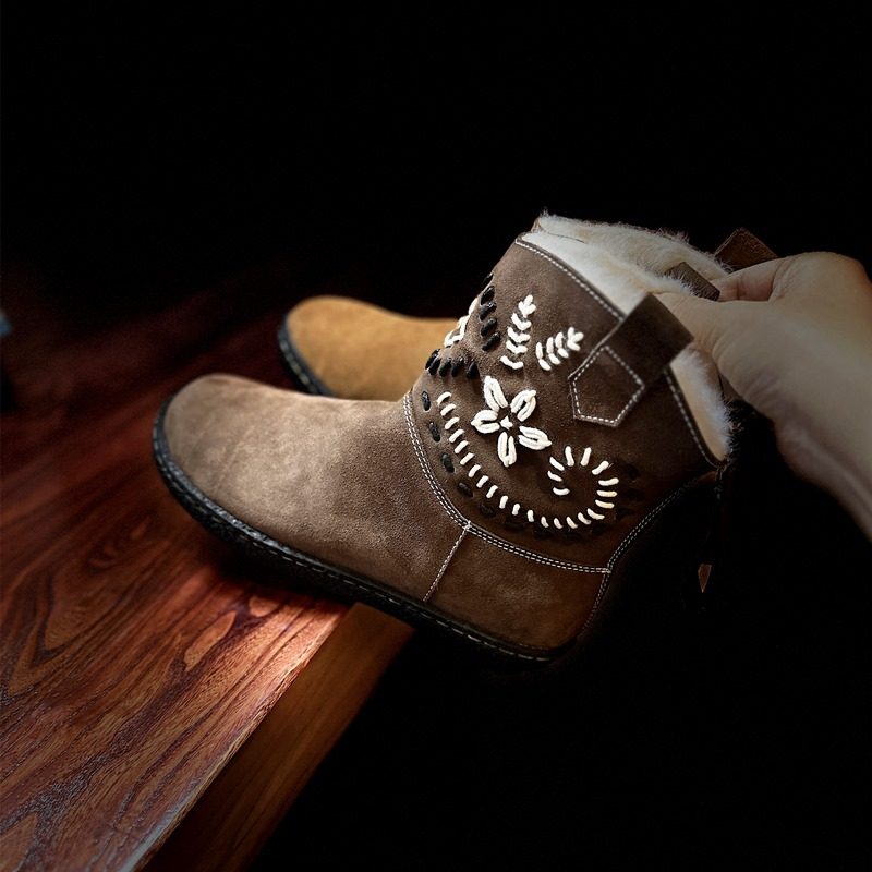 自制款复古文艺手工真皮森女靴