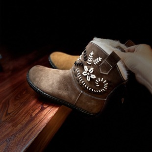 复古文艺手工真皮森女靴小众风格 自制款 加厚保暖雪地靴 烁掌柜