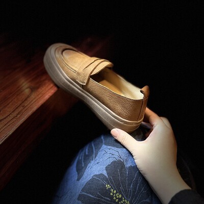 女鞋头层牛皮厚底舒适乐福鞋