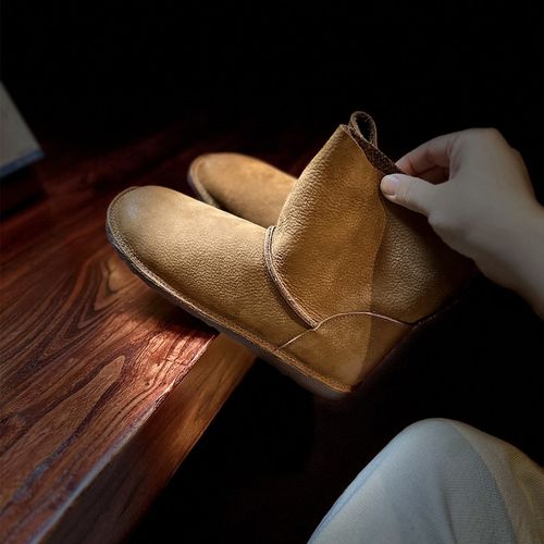 头层牛皮软底软面舒适圆头短靴