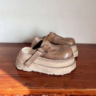 【烁掌柜】高端轻奢手工真皮女鞋头层水洗牛皮高跟厚底勃肯半拖鞋