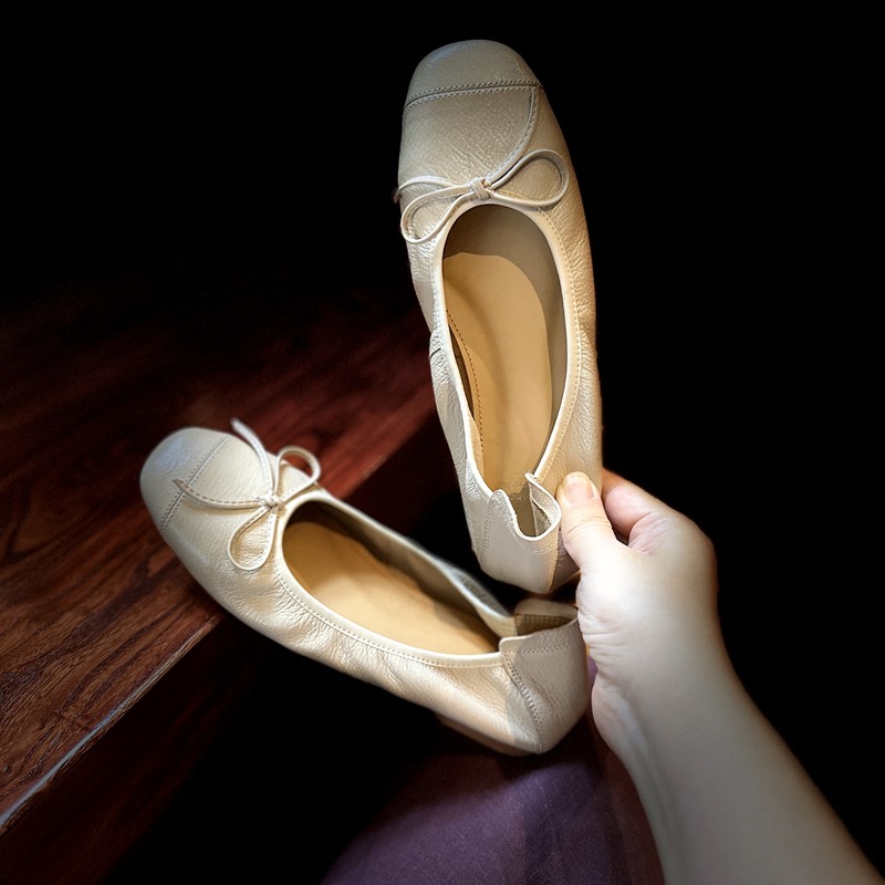 头层羊皮平底浅口鞋柔软蛋卷鞋