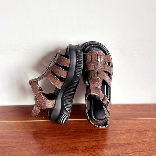 头层牛皮高跟厚底罗马凉鞋子