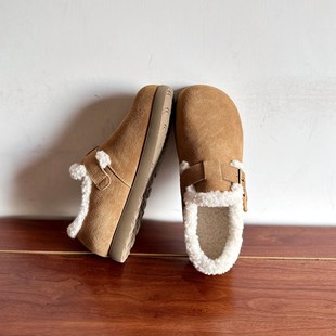 烁掌柜 磨砂牛皮低跟文艺范勃肯鞋 2025冬季 日系森女鞋 棉鞋 新品