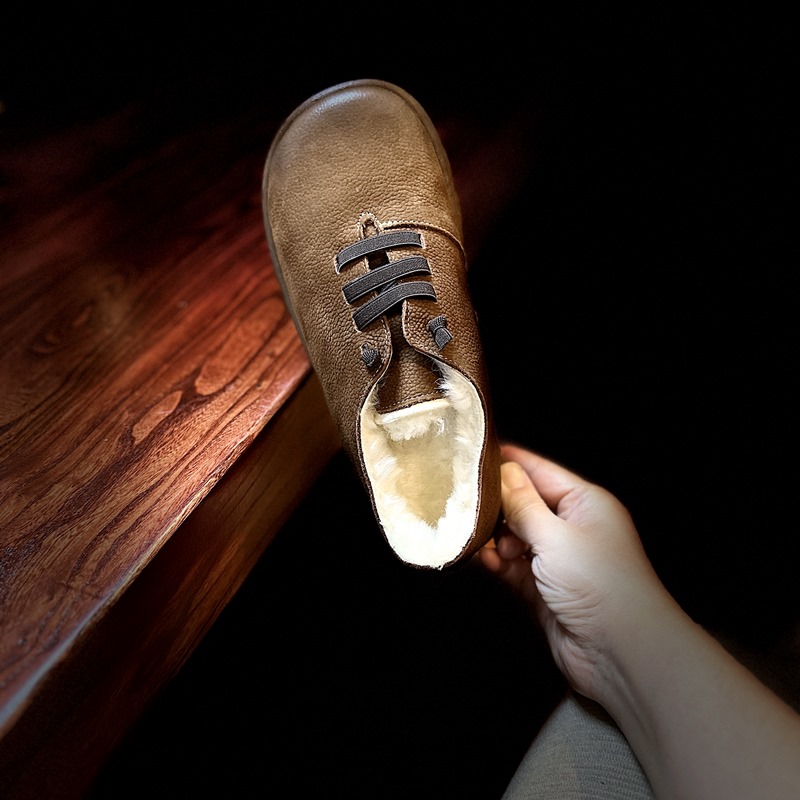 森女鞋头层牛皮加厚保暖棉鞋