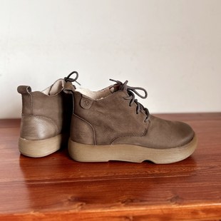 【烁掌柜】复古风手工真皮43大码女靴头层牛皮加绒保暖马丁靴棉靴