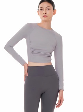 官网andar紧身长袖 修身透气打底女t恤 跑步瑜伽健身上衣弹力显瘦