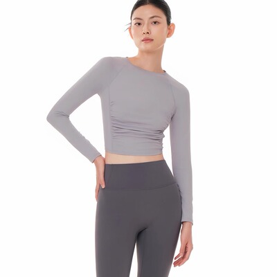 官网andar紧身长袖 修身透气打底女t恤 跑步瑜伽健身上衣弹力显瘦