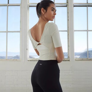 韩国正品andar紧身瑜伽短t 露背透气打底T恤 运动女上衣弹力显瘦