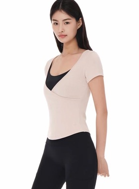 新 25专柜款andar螺纹短袖T 修身瑜伽运动短上衣舒适弹力显瘦