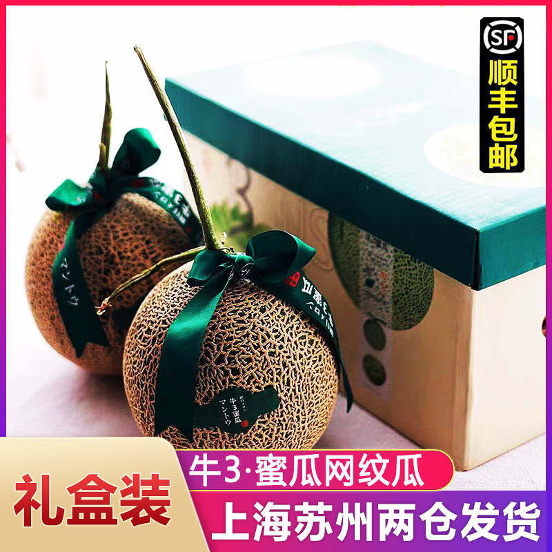 牛3蜜瓜冰淇淋网纹玫珑蜜瓜甜瓜新鲜大果软糯香甜2个礼盒装【顺丰