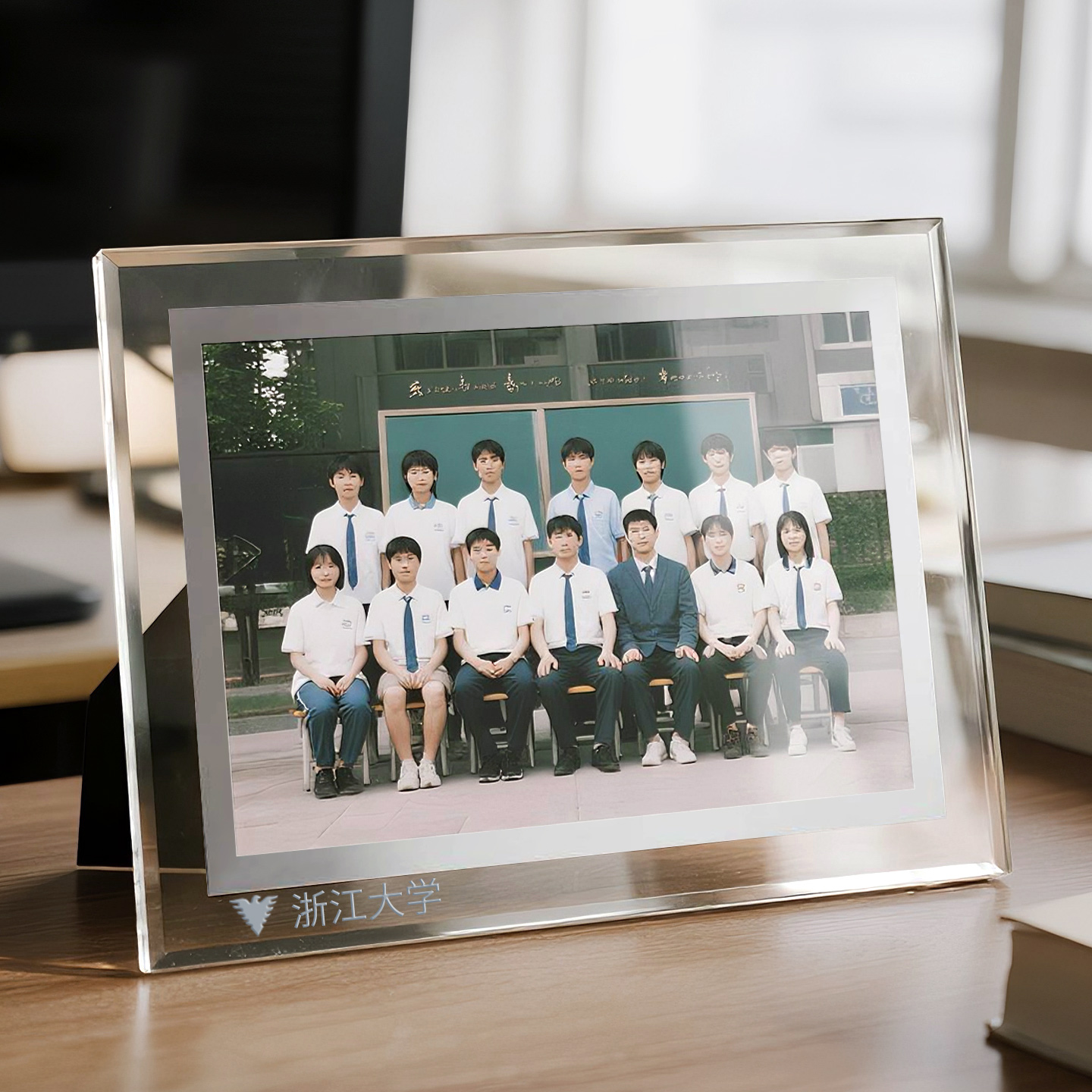 水晶玻璃毕业照相框摆台学校合影