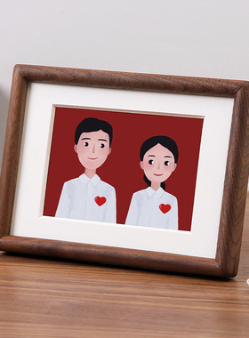 海马体相框结婚登记证件照情侣婚纱照周年纪念6寸高级感实木摆台