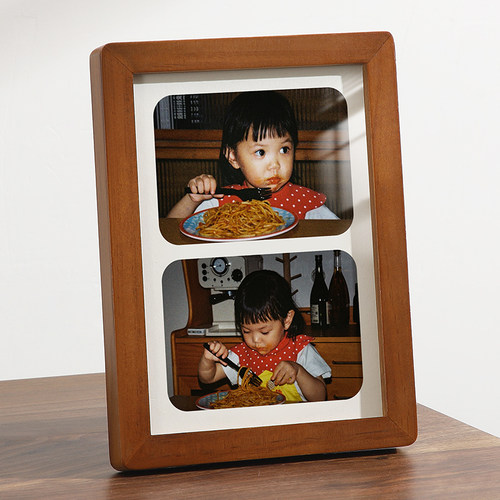 儿童相框摆台简约两宫格实木相框