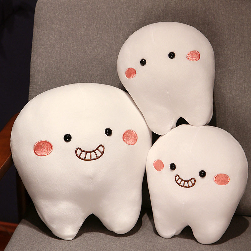 跨境tooth plush牙齿抱枕表情牙齿摆件微笑白鸭毛绒玩具仿真牙齿