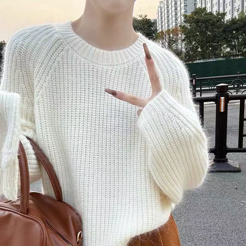 2025冬欧货宽松慵懒100纯羊毛衫女高端粗毛线秋冬加厚软糯毛衣