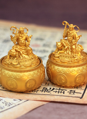 新款赵公明聚宝盆摆件可旋转家居玄关办公室客厅装饰品招财摆件