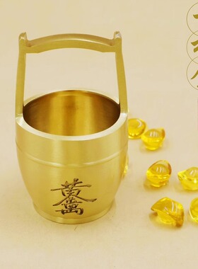 黄铜一桶金江山水桶招财进宝客厅书房办公室米缸聚宝盆家居摆件