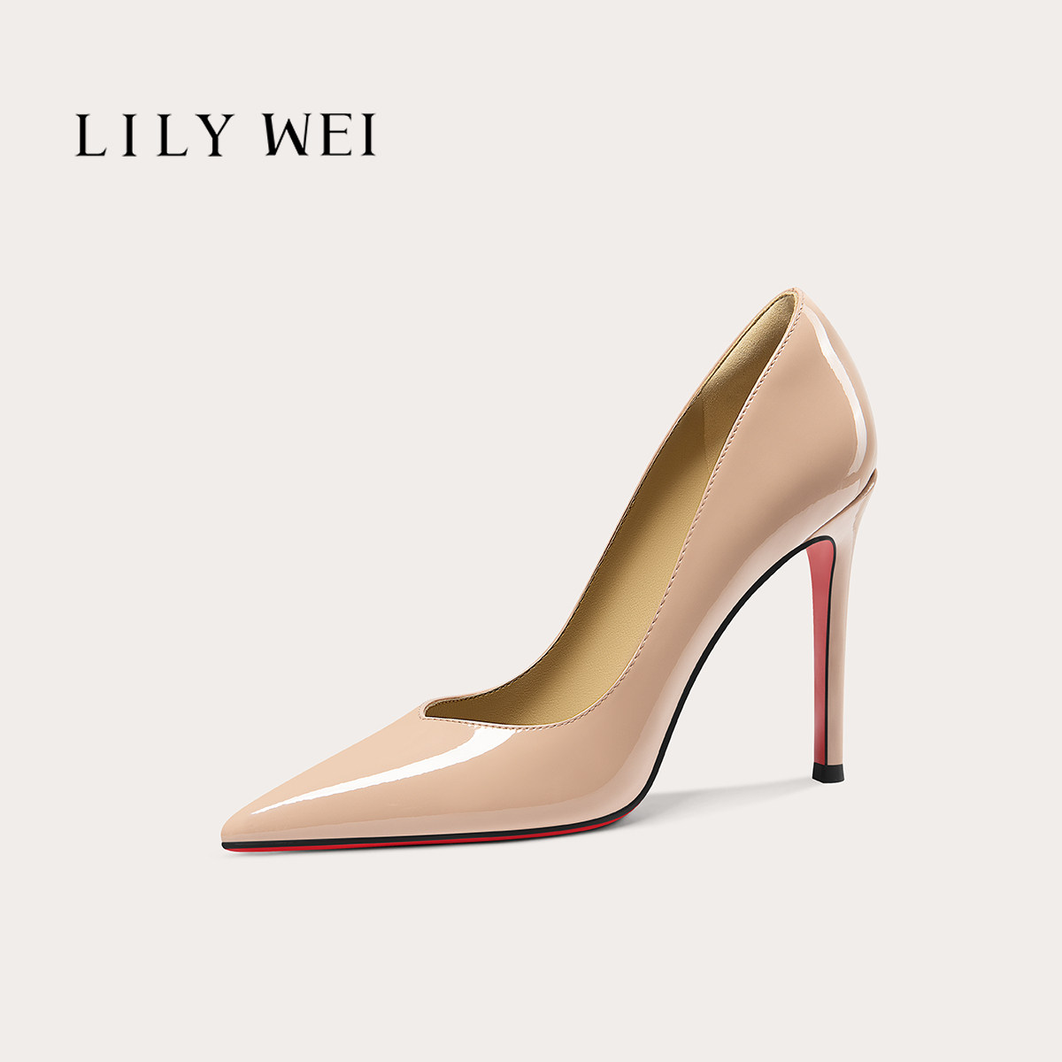 LILY WEI【巴黎夜色】裸色法式红底高跟鞋细跟尖头名媛风通勤单鞋
