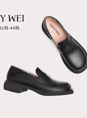 Lily Wei黑色平底软底乐福鞋舒适不累脚大码女鞋41一43小码313233