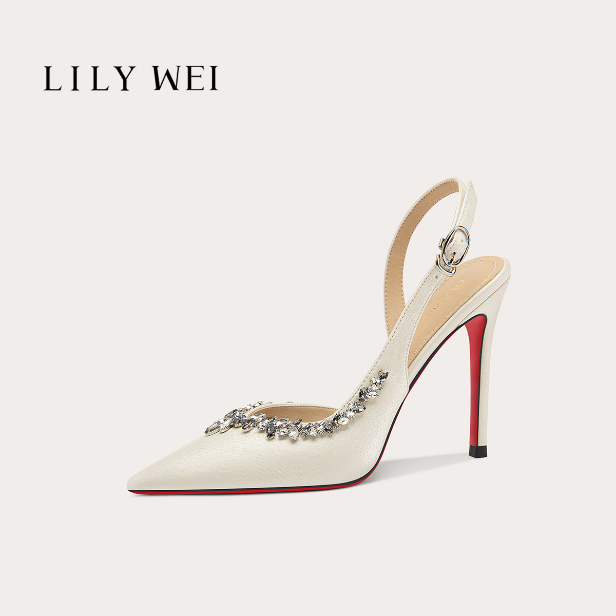 Lily Wei【爱之蜜语】水钻红底尖头后空凉鞋温柔风婚鞋宴会高跟鞋