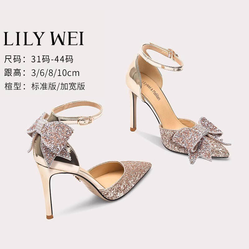 Lily Wei【2026年春新款】亮片高跟鞋凉鞋设计感鸳鸯鞋大码41一43