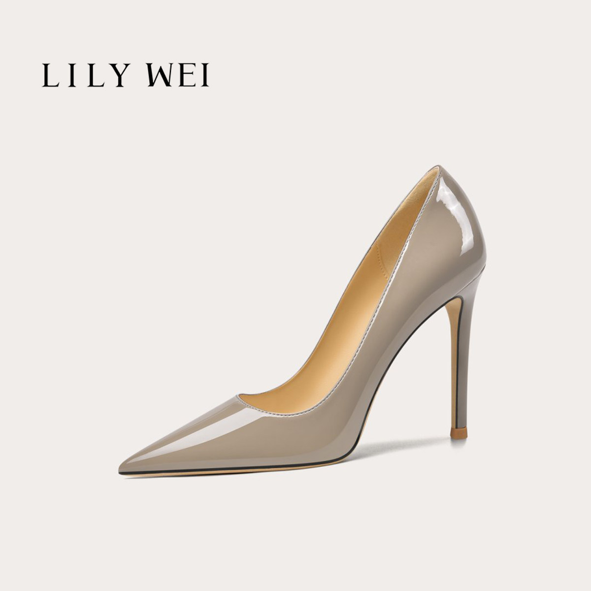 Lily Wei灰色漆皮高跟鞋女2026年新款气质女神范34小码女鞋313233