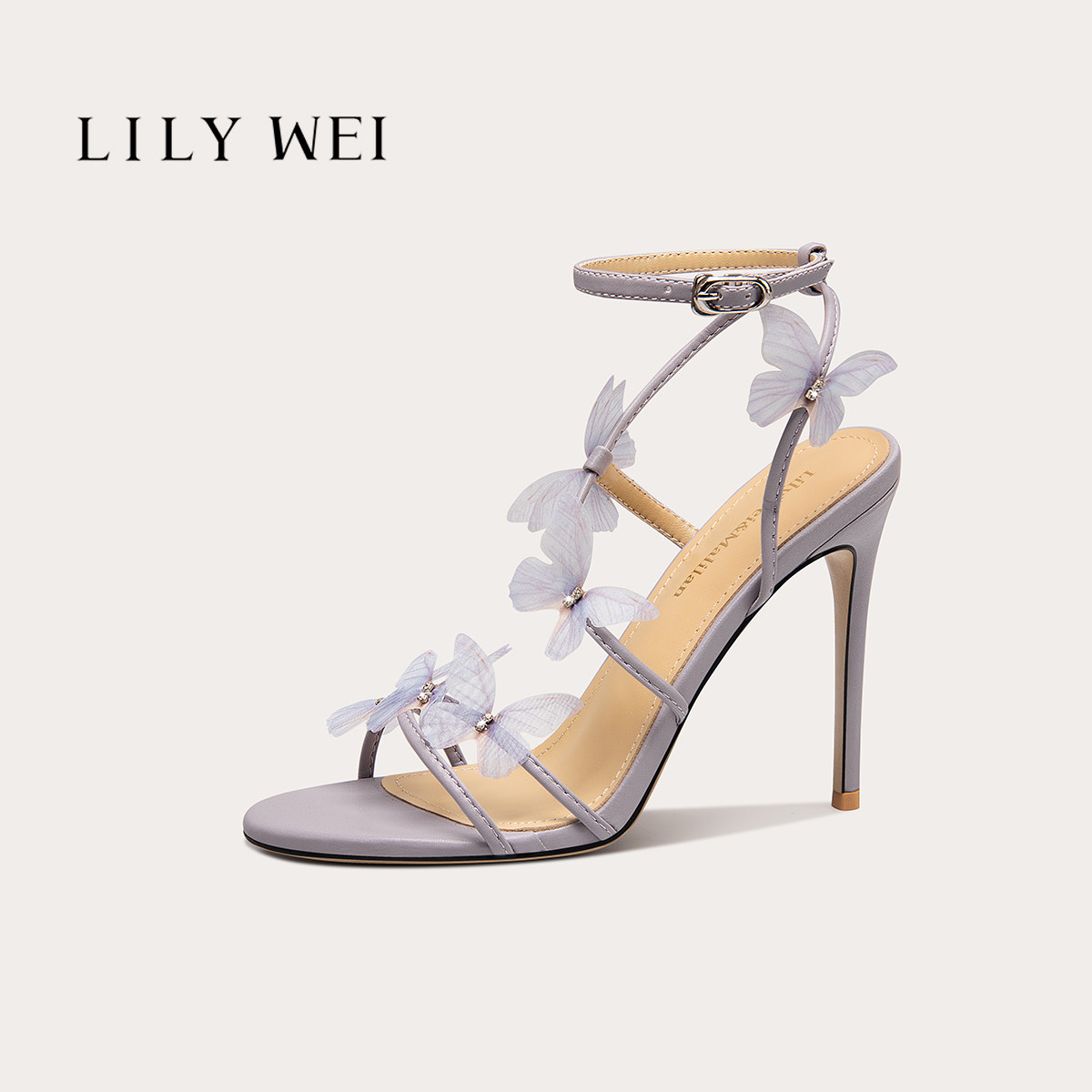 Lily Wei【紫菀】法式时尚蝴蝶结高跟鞋女露趾优雅凉鞋小码313233