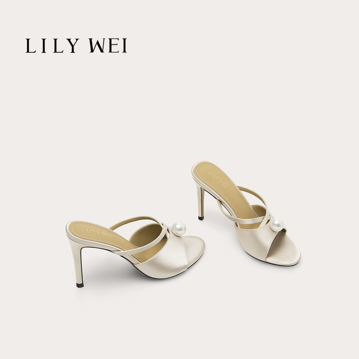 Lily Wei【珠缀白茶】夏季新款珍珠白露趾凉鞋女细跟半拖法式优雅