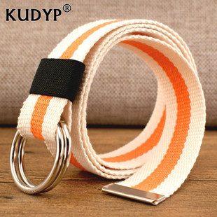 夏季薄款糖果色双环扣加长帆布腰带男女学生青少年休闲裤皮带装饰