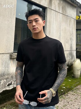 ADGC美式正肩凉感T恤5A抑菌男夏季防晒运动健身宽松圆领口粮短袖