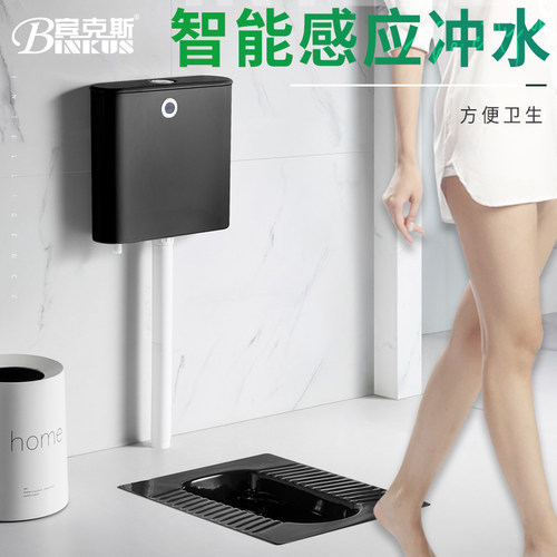黑色感应自动冲水蹲厕家用卫生间